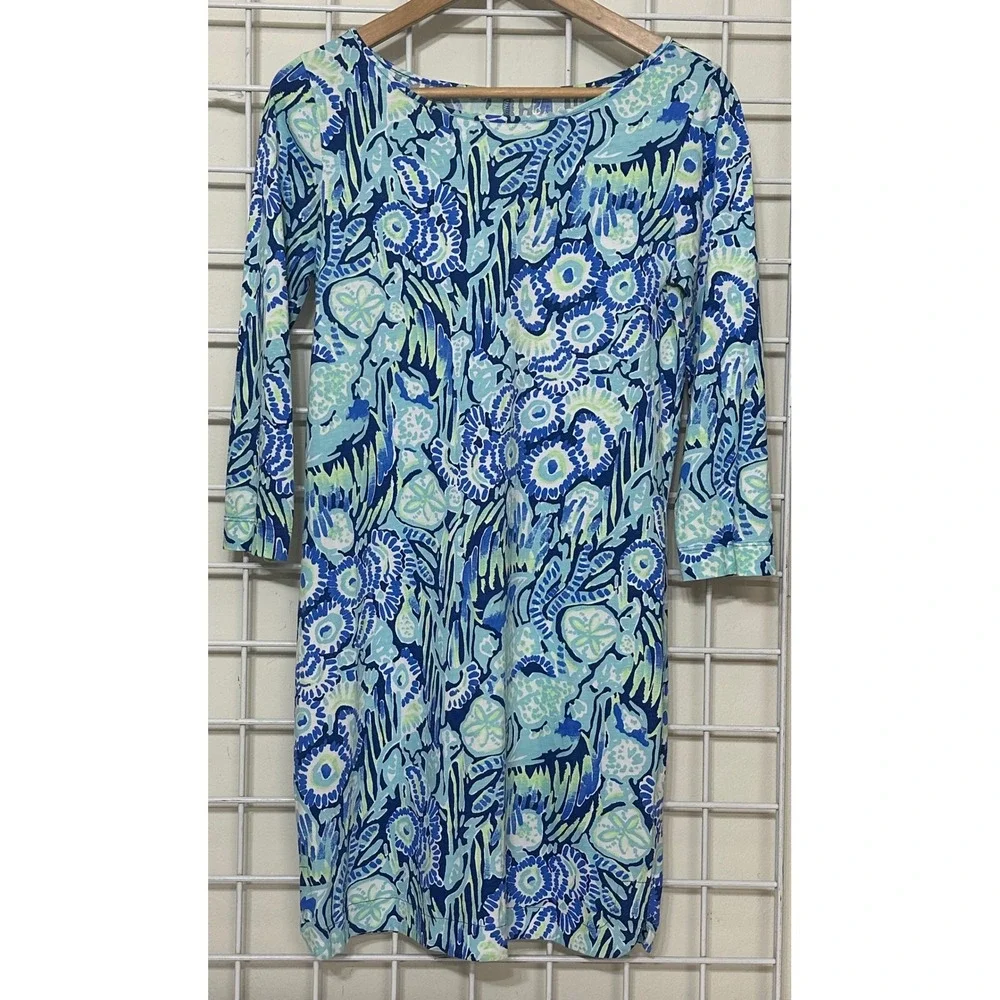 Lilly‎ Pulitzer Marlowe Dress Women's Small S Blue Green Floral 3/4 Sleeve